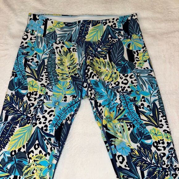 Calvin Klein Performance Womens Large Athletic Leggings Blue Green Abstract EUC - Picture 2 of 9